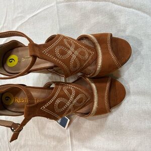 Restricted Tan Suede Embroidered Women's Heels
